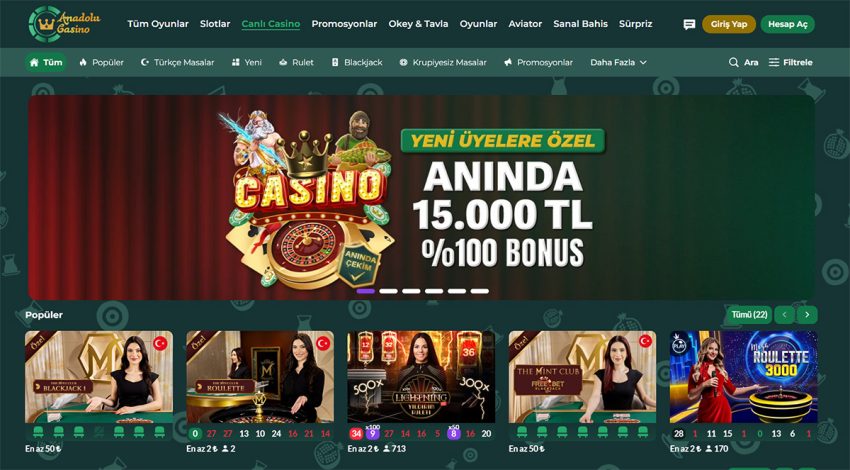 Anadolu Casino'dan 15 000 TL Kripto Hoş Geldin Bonusu